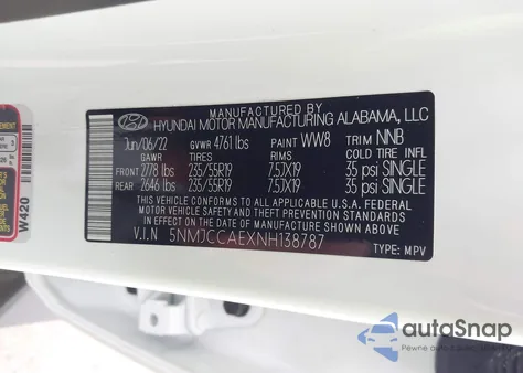 2022 Hyundai Tucson Sel из США, поврежденный, VIN 5NMJCCAEXNH138787